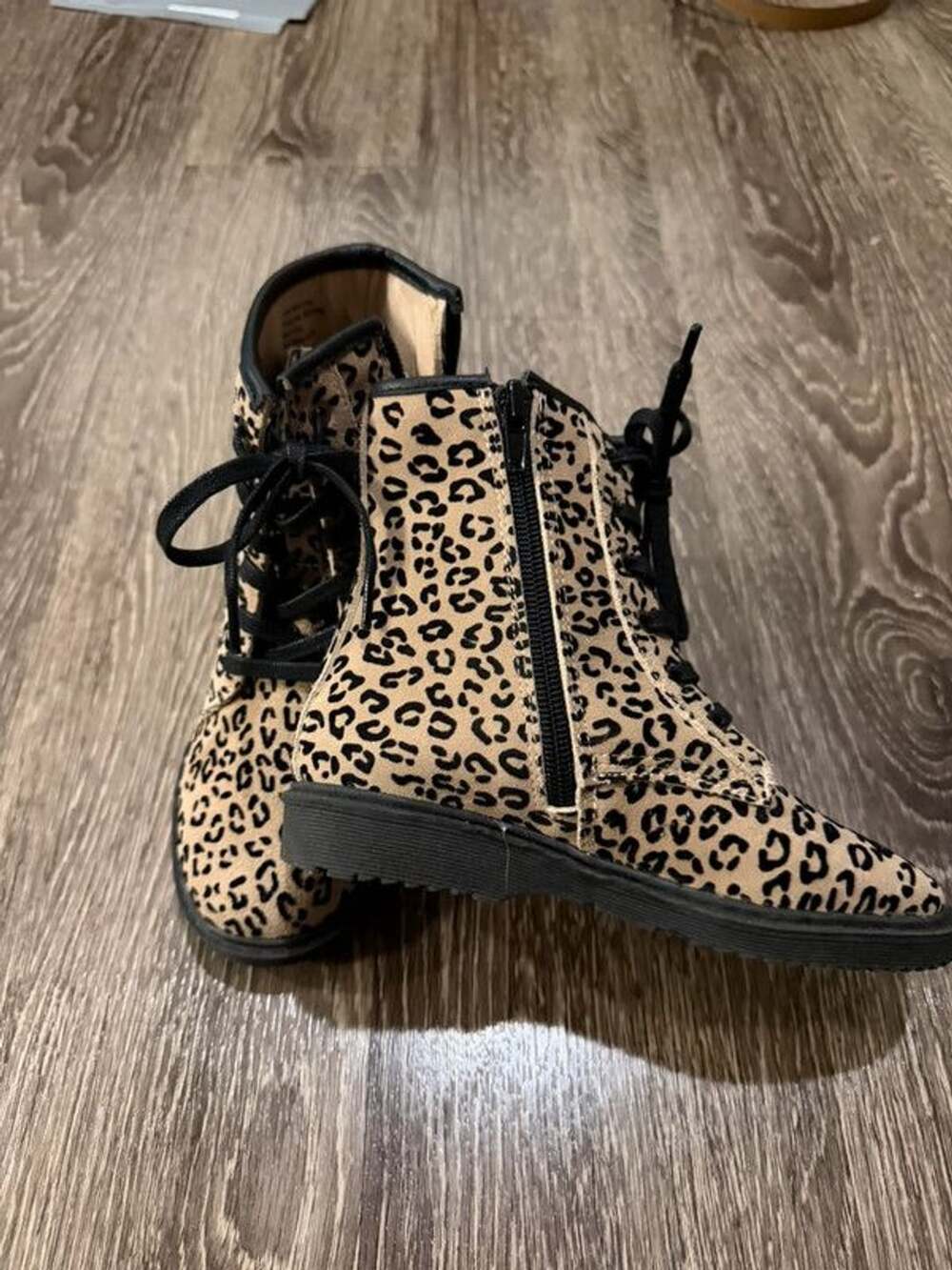 Monkey Feet Children’s Leather Leopard combat boots